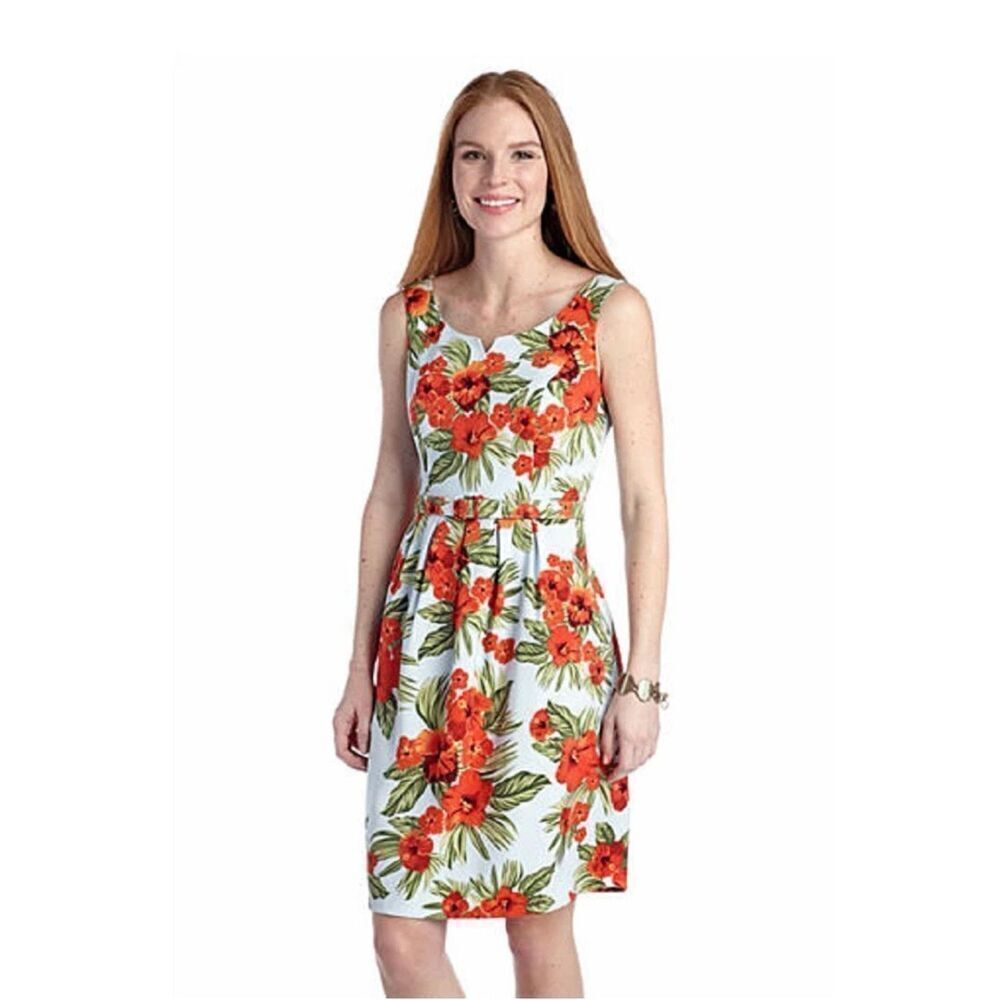 AGB BLUE FLORAL BELTED FIT AND FLARE DRESS Womens SIZE 6